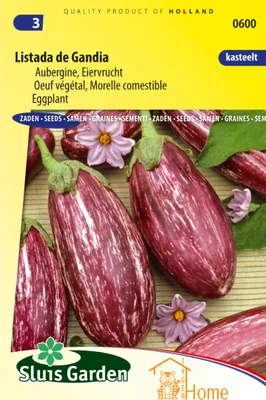 Produktbild von Samen der gestreiften Aubergine „Listada de Gandia“: Züchten Sie köstliche, gestreifte Auberginen – Grow Delicious, Striped Eggplants – Cultivez des Aubergines Rayées Savoureuses