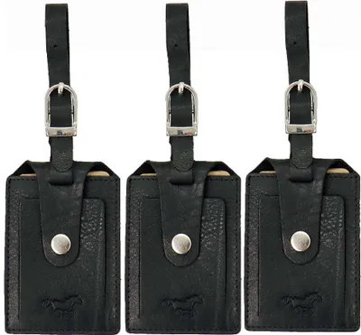 Produktbild von Safekeepers Kofferetiketten - Gepäcketikett -Kofferanhänger - Gepäckanhänger - Leder 3 Stück – Schwarz