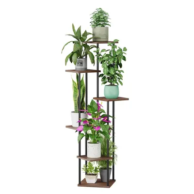 Produktbild von Mulisoft 6-Tier Hölzern Blumenregal Pflanzenregal, Mehrstöckig Blumenständer Pflanzenständer, Blumenbank Blumentreppe Pflanzentreppe, Standregal für Innen Garten Balkon Deko, Braun