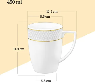 Zdjęcie produktu dla Zestaw 4 filiżanek Wilmax, 450 ml, białe z złotym brzegiem, porcelana, WL-880102432/A4