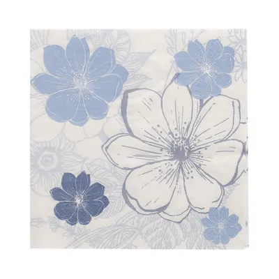Produktbild von 30 Servietten, 3-lagig 1/4-Falz 33 cm x 33 cm "Blue Floret"