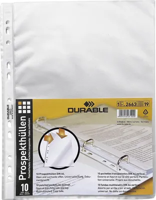 Obrázok produktu pre Durable 2663-19, 210 x 297 mm (A4), Priehľadná, Polypropylén (PP), 10 kusov