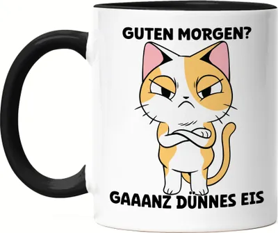 Produktbild von Guten Morgen? Gaaanz Dünnes Eis Tasse Schwarz Morning Langschläfer Schlafmütze Katze Morgenmuffel