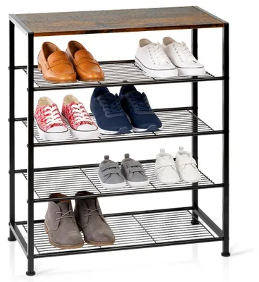 Image de Vilde | Étagère à chaussures en métal - 5 niveaux - 60x30x74 cm - Support à chaussures marron