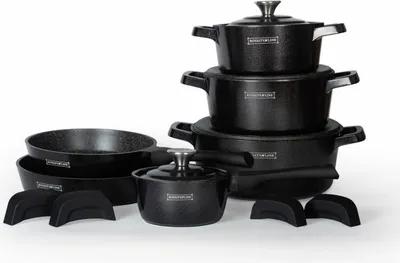 Image de Batterie de cuisine 14 pièces Noir Royalty Line RLOS1014-BLK