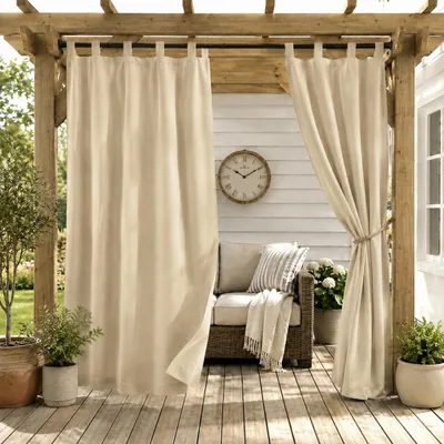 Produktbild von 1Stk Outdoor Vorhang Wasserdicht mit Klettverschluss Schlaufen - Beige Thermovorhang Blickdicht Garten Terrasse Pergola Balkon B*H: 132x274cm, KI-generiertes Bild