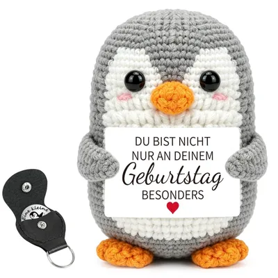 Pocket Hug Pinguin mit Karte – handgehäkelter Glücksbringer