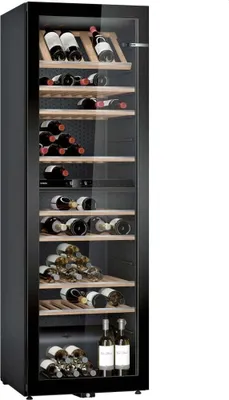 Zdjęcie produktu dla Bosch Serie 6 KWK36ABGA, Chłodziarka na wina z kompresorem, Wolnostojący, 199 butel., 50 W, G, Czarny