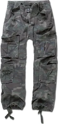 A pair of camouflage cargo pants laid flat.