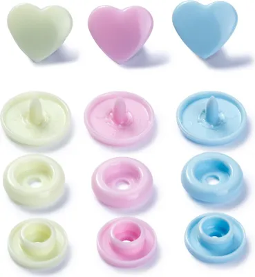 Produktbild von Prym Love Druckknopf Color Snaps, Herz, 12,4 mm, rosa/grün/hellblau