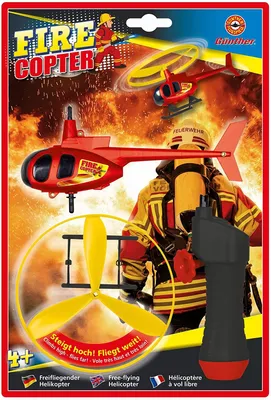 Produktbild von Paul Günther 1676 - Fire Copter, Propellerspiel für Kinder ab 4 Jahren, fliegender Helikopter mit Startgriff, tolle Flugeigenschaften, Rotordurchmesser ca. 12,5 cm, ideal als Geschenk