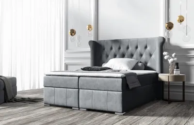 Produktbild von Bett Kontinentalbett mit Bettkasten aus hydrophobem Stoff Vintage Glamour In Grau Matte Velve 85 Gisele 160/200 cm
