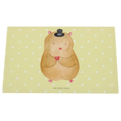 Produktbild von Mr. & Mrs. Panda Glas Schneidbrett Hamster Hut - Gelb Pastell - Geschenk, Hackbrett, Zauberer, Lustige Sprüche, Schneideplatte, Schneidebrett Aus, Zwerghamster, Zylinder