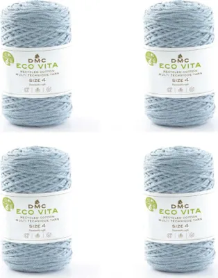 Immagine prodotto di 4 gomitoli di filato DMC Eco Vita-4, realizzato con cotone riciclato (4 mm), composto per l'80% da cotone e per il 20% da poliestere (colore 7)