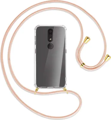 Produktbild von Handykette Backcover-Schutzhülle mit Band (Metall goldfarben) für Nokia 4.2 - rose peach