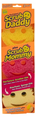 Zdjęcie produktu dla Zestaw 3 sztuk gąbek Scrub Daddy + Scrub Mommy – gąbka dwustronna o różnej fakturze, idealna do użytku w kuchni