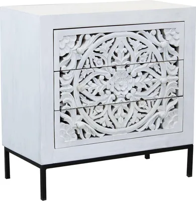 Immagine prodotto di Milani Home - comodino armadietto in legno di mango e ferro con 3 cassetti, 80 x 40 x 80 cm