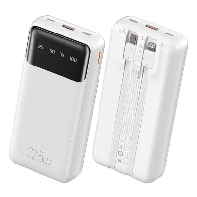 Produktbild von Powerbank 20000mAh mit integrierten Kabeln, 22.5W Schnellladung, 4 Ausgänge, LED-Anzeige, für iPhone und Android