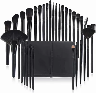 Produktbild von Make Up Pinsel Set Professionelles 32 pcs, Kosmetikpinsel Foundation Gesicht pinsel Augen pinsel Lippen pinsel Lidschatten Brush with schwarze Nylon tasche (32er in Black)