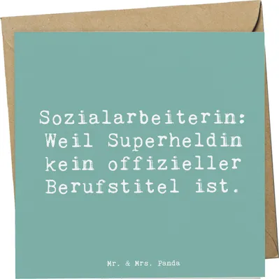 Produktbild von Mr. & Mrs. Panda Grußkarte Spruch Sozialarbeiterin Heldin - Meeresbrise - Geschenk, anlasskarte, Klappkarte, Beruf, Handarbeit, Glückwunschkarte, kreative Geschenke