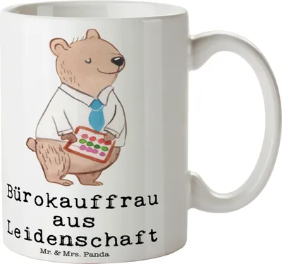 Produktbild von Mr. & Mrs. Panda Kaffeetasse Bürokauffrau Leidenschaft - Weiß - Geschenk, haferl, Keramiktasse, Spruch, Ausbildung, Beruf, schöne tasse, Lustig, Kaffeebecher