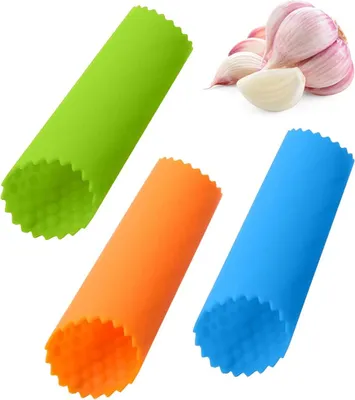 Produktbild von Siliconen Knoflookschiller - Set von 3 Stück (Blau, Grün, Orange)