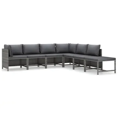 Immagine prodotto di Set da giardino 7 pezzi con cuscini, in polyrattan grigio, vidaXL