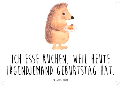 Produktbild von Mr. & Mrs. Panda tafel Igel Kuchenstück DIN A5 - Weiß - Geschenk, Wandbild, Lustige Sprüche, Kuchen Backen, wandtafel, Türschild, Blechschild, Schild, Essen Spruch, Torte