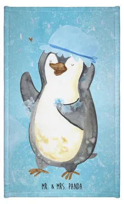 Produktbild von Mr. & Mrs. Panda Handtuch Pinguin Duschen - Eisblau - Geschenk, Lebensmotto, Duschkonzert, gästetuch frottee, gäste wc, Frotteetuch, Gäste-WC, Singen, Klein, Motivation
