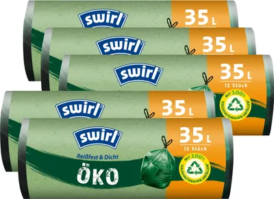 Produktbild von Swirl Öko Müllbeutel 35L 12 stk./ Rolle mit Zugband (5er Pack)