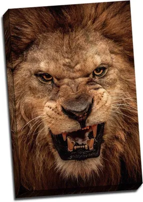 Produktbild von Leinwanddruck Brüllender Löwe - 51 x 76 cm - Ausdrucksstarke Wandkunst für Wohnzimmer oder Büro