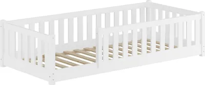 Produktbild von Kinderbett, Holzbett mit umlaufendem Schutzgitter 80x180 Kiefer waschweiß V-60.77W-08-180Rollrost inkl.