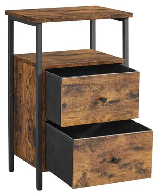 Image de Table de chevet avec 2 tiroirs - Style vintage, couleur marron et noir - Dimensions : 38 x 28 x 60 cm