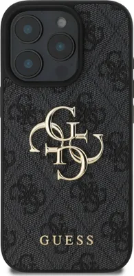 Guess, Hülle für iPhone 16 Pro Max mit Monogramm und 4G-Logo aus Metall, Dunkelgrau