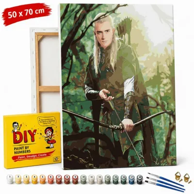 Obrázek produktu pro Obraz k vybarvení podle čísel s rámečkem – Legolas, Pán prstenů, 50 × 70 cm