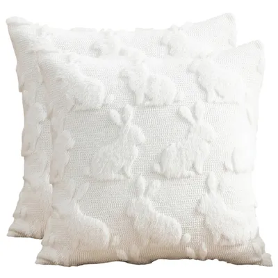 Produktbild von 2 Stück Kissenbezug 45x45 cm, Osterdeko Hase Zierkissenbezüge, Plüsch Kissenhülle, Weiß-1