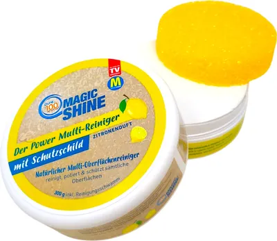 Produktbild von Pure100 MagicShine - Putzstein 1x300g - Reinigungsstein gegen Eingebranntes ohne Kratzer - Universal Putzstein für Küche, Bad, Edelstahl, Glas, Keramik - Magic Cleaner Allzweckreiniger mit Citrus-Duft