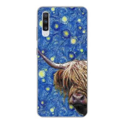 Produktbild von MuchoWow® Handyhülle Schutzhülle Hülle für Samsung Galaxy A70 Sternennacht - Van Gogh - Schottischer Highlander Silikon Softcase Handy Hülle - Schutzhaube