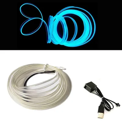 Immagine prodotto di EL-Wire, colore blu ghiaccio, 5 metri, tubo neon flessibile a corrente continua (DC) 5V, per la decorazione degli interni dell'auto
