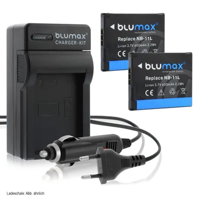 Produktbild von 2x Akku + Lader für Canon NB-11L NB-11LH IXUS 170 175 180 185 600 mAh (3,7V)