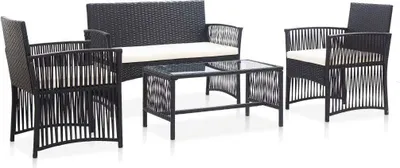 Immagine prodotto di Set da lounge per giardino, composto da 4 pezzi, con cuscini, in rattan sintetico nero