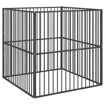 Image de Parc pour chien 4 panneaux noir acier galvanisé