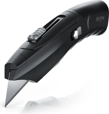 Produktbild von Brandson Teppichmesser zinklegiertes Gehäuse – Kartonmesser - Profi Messer - Cuttermesser - inkl. Ersatzklingen im Magazin - Trapezklingen SK5 Klingen – magnetischer Klingenhalter