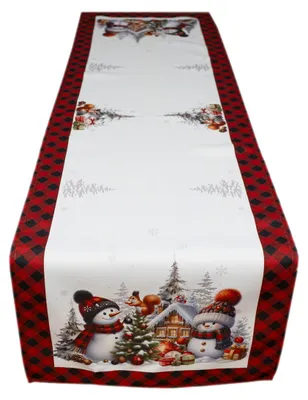 Produktbild von Tischdecke Tischläufer Druck Schneemänner Winterwald 40 x 90 cm