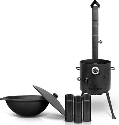 Produktbild von Gusseisen Kazan 10 L Kasan Казан mit Feuerofen Utschak Ø 36 cm. Учак Учаг Uchag