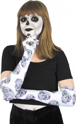 Produktbild von Día de los Muertos Handschuhe Halloween-Accessoire weiss-bunt - Einheitsgröße