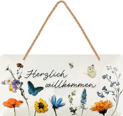 Produktbild von Retro Blechschild HERZLICH WILLKOMMEN Schild - willkommen Deko Garten, Schild für Haustür und Eingangstür mit Spruch - Willkommensschild