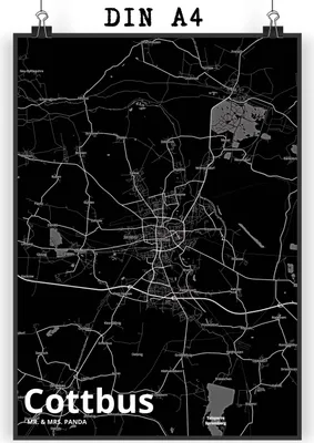 Produktbild von Mr. & Mrs. Panda Bild Cottbus DIN A4 - Geschenk, Kunstdruck, Plakat, Wandbild, wanddeko, drucke, Stadt, Dorf Karte Landkarte Map Stadtplan