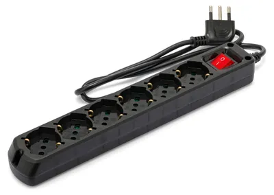 Productafbeelding van Meervoudige stekkerdoos met 6 stopcontacten, Schuko + 10/16 A, met schakelaar, 1 meter kabel