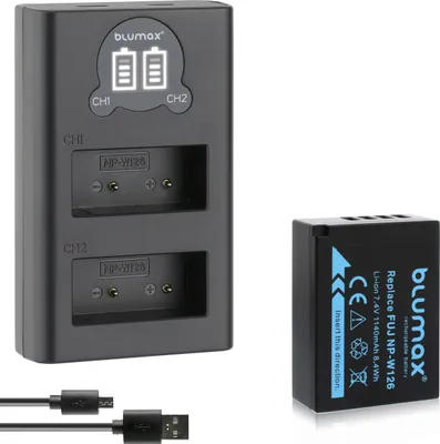 Produktbild von 1x Akku + LCD Lader für Fuji NP-W126 -W126s X-Pro3 X-T30 X-T200 1140 mAh (7,2V)